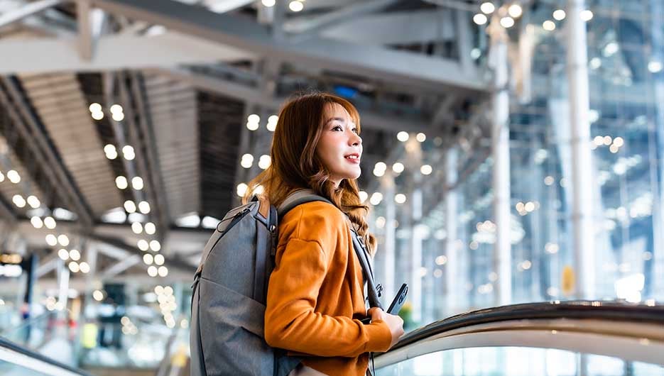 Women wearing a backpack